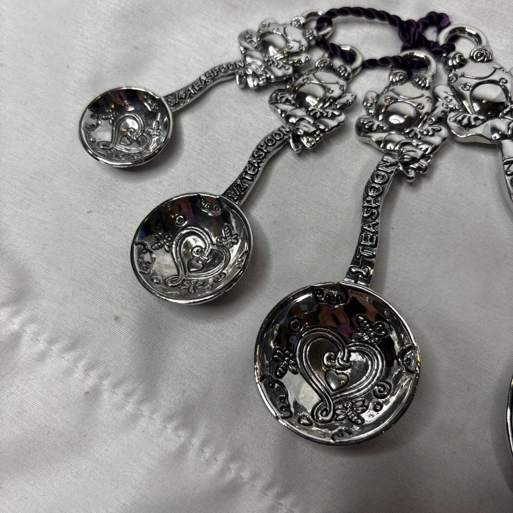 Ganz Pewter Tone Frog Measuring Spoons Set Of 4 Heart & Croak Whimsical Silver